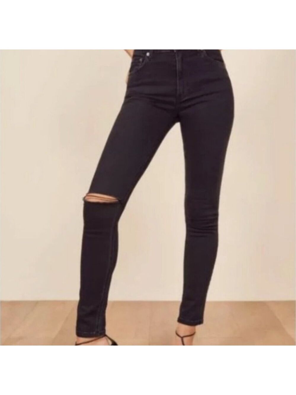 Reformation Skinny Jeans Size 29 Faded Black Distressed Destroyed Denim Chiccore